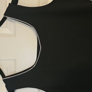 NWT Nicole Miller Very Black Sleeveless Dressy Tank Faux Diamonds On Neckline XL